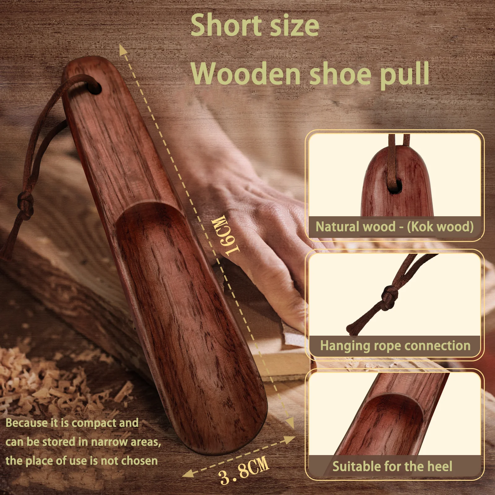 16CM Solid Wood Shoe Horn Portable Travel Shoe Spoon For Shoes Wooden Handle Mini For Kids shoe horn
