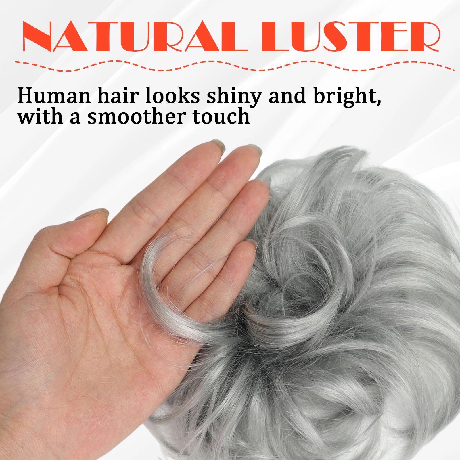 Gray Human Hair Messy Hair Bun Curly Chignon Extensions With Rubber Band 100% Human Messy Bun Piece for Women