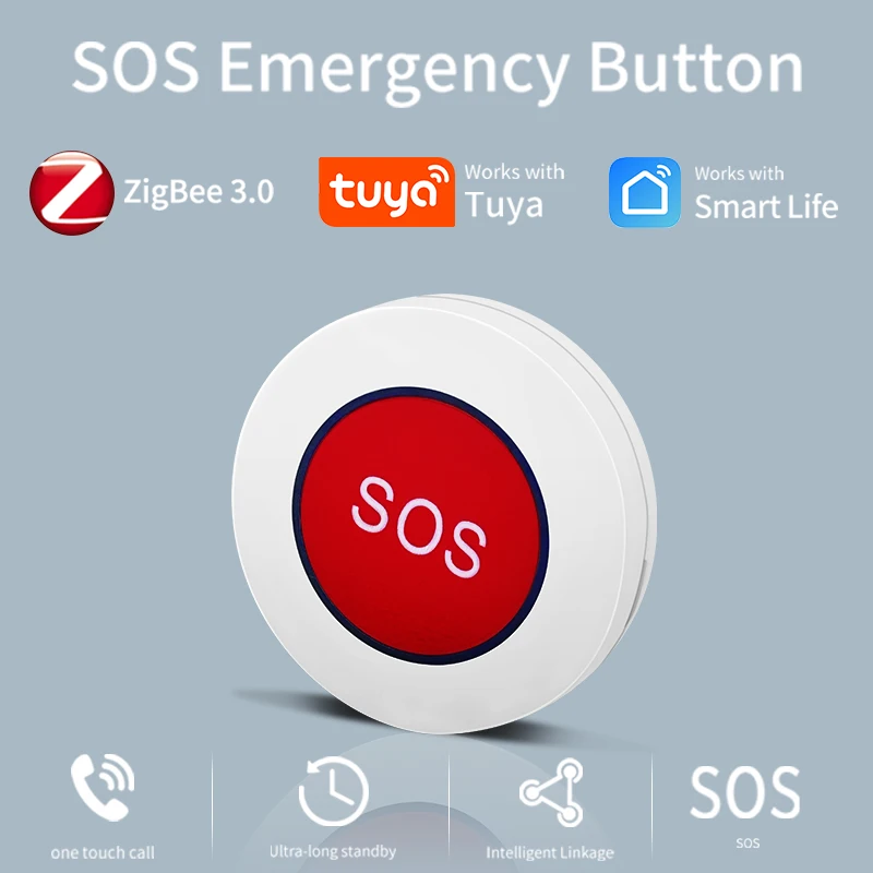 Medical Alert Button Tuya Smart ZigBee SOS Call Button Wireless Caregiver Pager Emergency Alarm Kids Elderly Patient App Remote Control