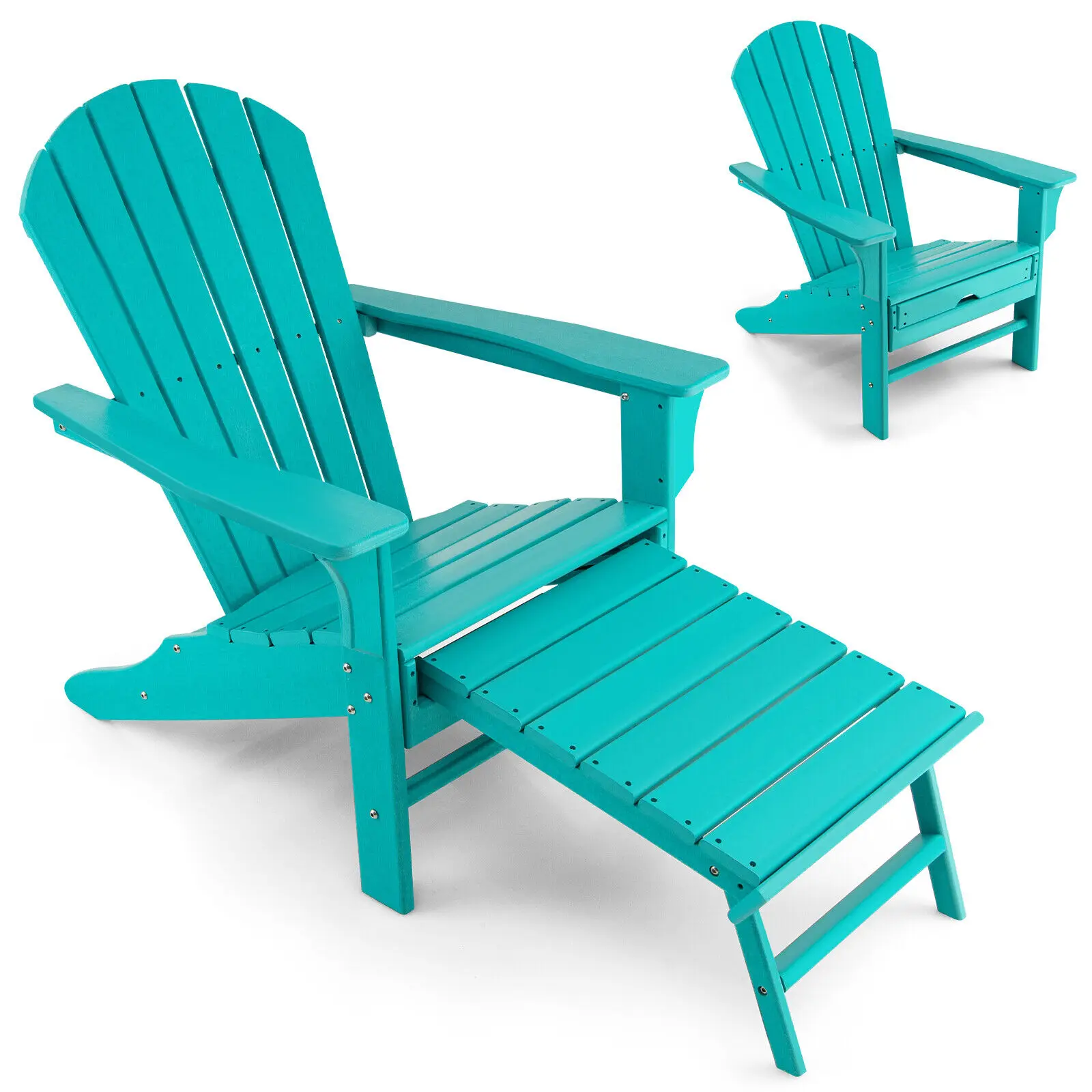 

Patiojoy Outdoor Patio HDPE Adirondack Chair Beach Seat Retractable Ottoman Turquoise