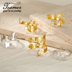 Teamer Adjustable Custom Rings Stainless Steel Personalized Double Name Finger Rings Women Couple Promise Wedding Jewelry Gifts