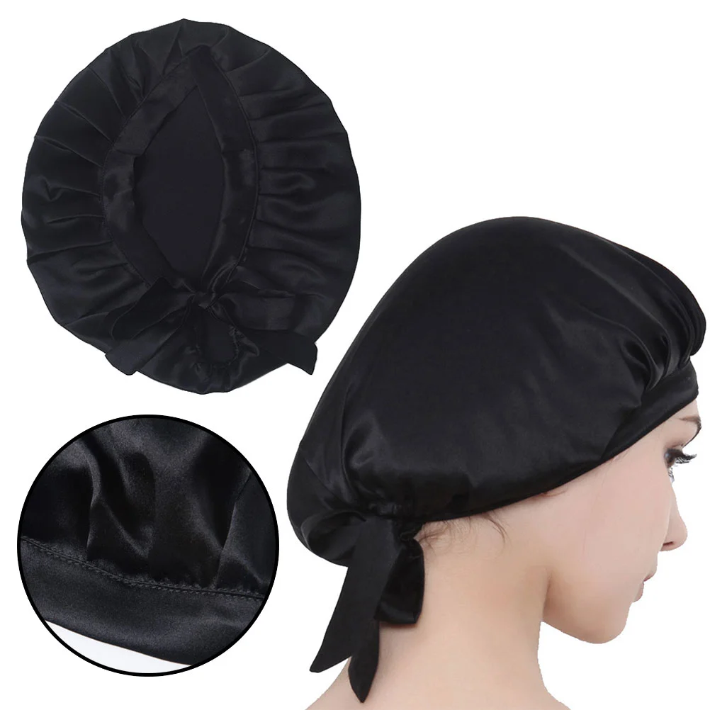 

Solid Color Real Silk Sleeping Hair Loss Hats for Women Girls (Black)
