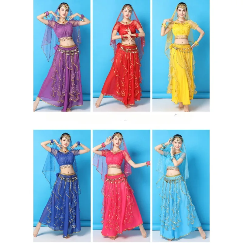 

2024 New Indian Dance Costume Set for Adult Female Belly Dance Xinjiang Dance Performance Dress