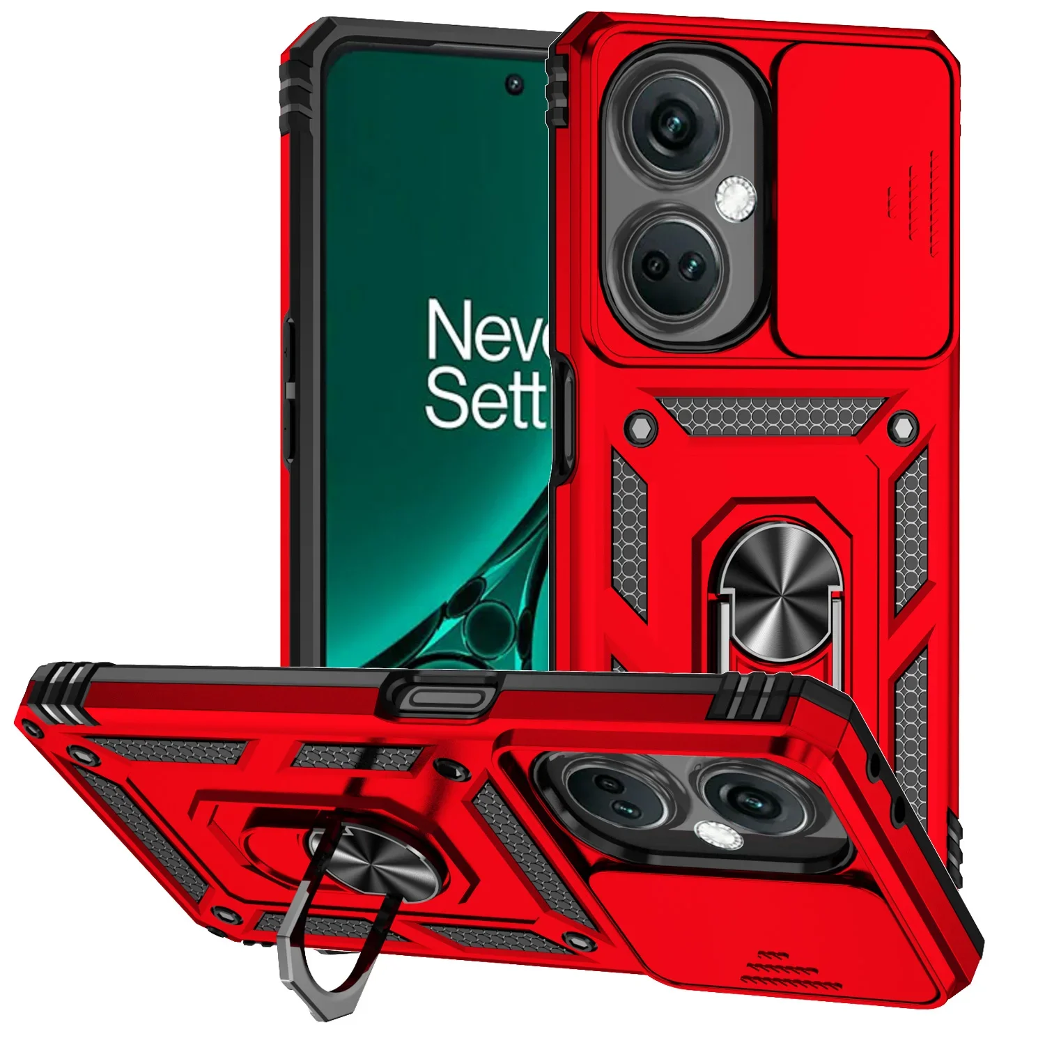 SEAHAI Hoesje voor OnePlus Nord CE 3 Lite 5G, ringstandaard [militaire kwaliteit] ultradunne beschermende siliconen TPU schokbestendige hybride harde PC achterkant telefoonhoesje - Zwart