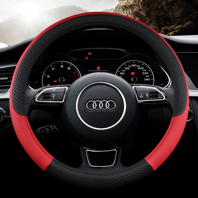 

Steering Wheel Cover for Audi A3 A4 A5 A7 Q3 Q5 Q7 Q8 Round Universal Car Accessories Genuine Leather Non-slip Sweatproof