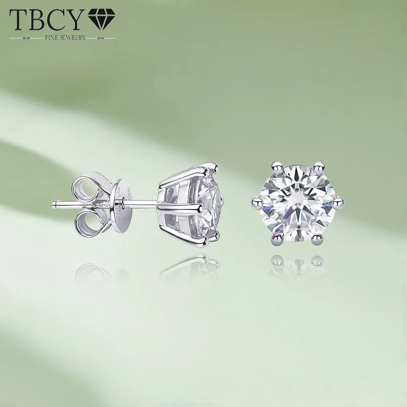 

TBCYD 0.5-2CT Moissanite Stud Earrings For Women S925 Silver 18K Gold Plated Classic Six Claw Ear Stud Sparkling Wedding Jewelry