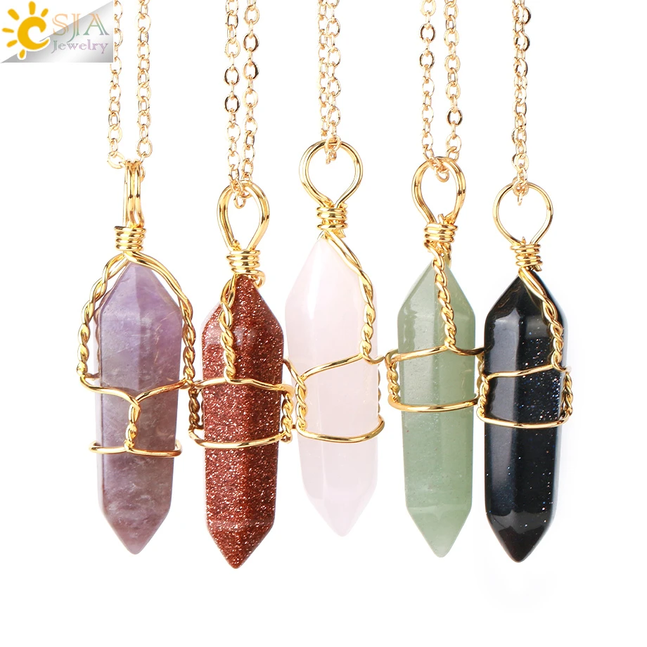 CSJA colgante piedra natural , collares para mujer , de moda 2022 mujer , collar mujer , piedra natural , cuarzo , cadenas mujer , collar piedras naturales , ojo de tigre piedra natural G904| | - AliExpress