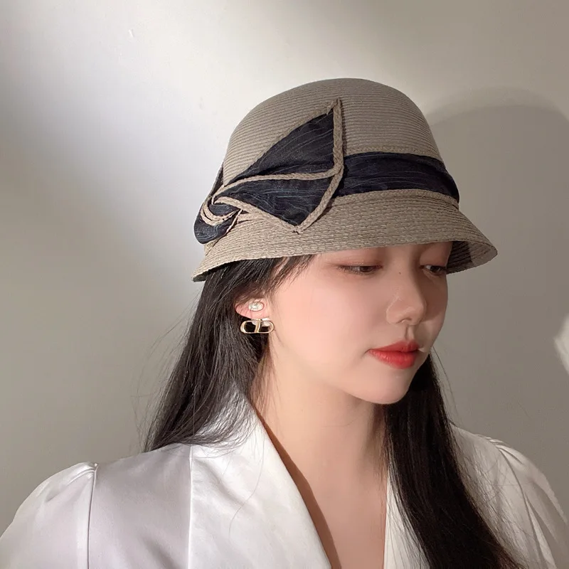 

Luxury Elegant Bow knot Straw Hat Fashion Retro Lady Panama Basin Cap Girl Outdoor Beach Sun Visors Sunshade Bonnet