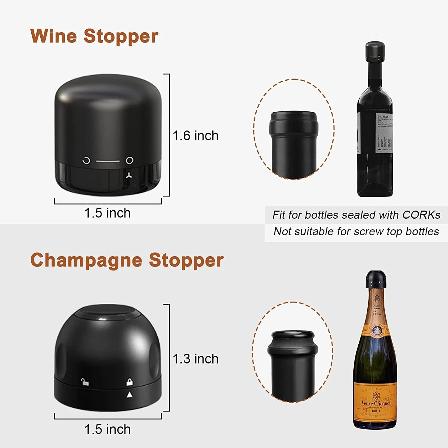 Leakproof Champagne Stoppers Champagne Cork Sealer Cap Bottle Stopper  Leak-proof Fresh Keeper for Wine Plug Bar Tools - AliExpress