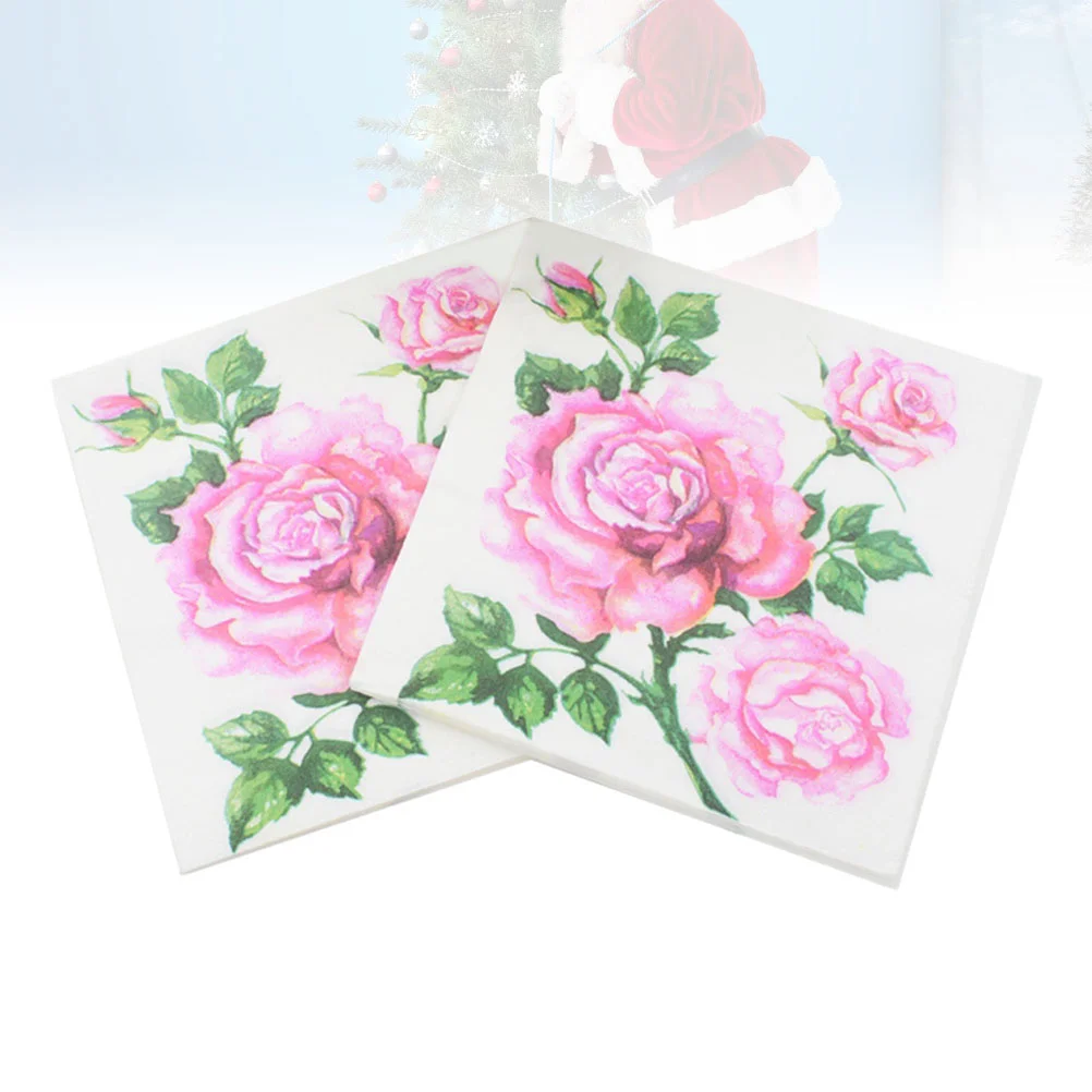 20 Sheets Decoupage Napkins Paper Tissue Disposable Decorative Rose Printed Floral Flowers Decoration
