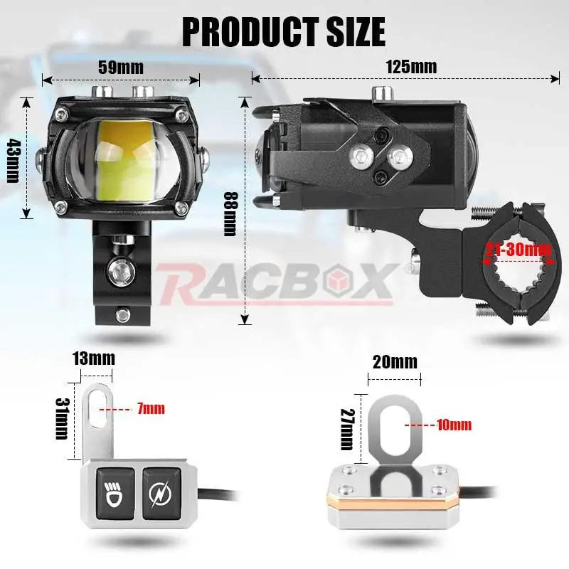 90W/100W Motorcycle LED Spotlight Blue Devil Eyes High Power Headlight Lens Whit
