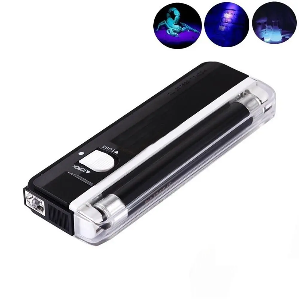 Violet Device Tube Bulb Handheld Blacklight 6V Light 2in1 Ultraviolet Lamp Portable Money Detector UV uv flashlight black light bulbs