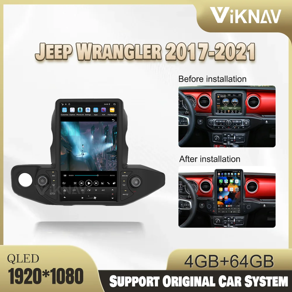 

13.6Inch Touch Screen 64G PX6 Carplay Radio For Jeep Wrangler 2017-2021 GPS Navigation Auto Accessoires 1920*1080 DVD Multimedia