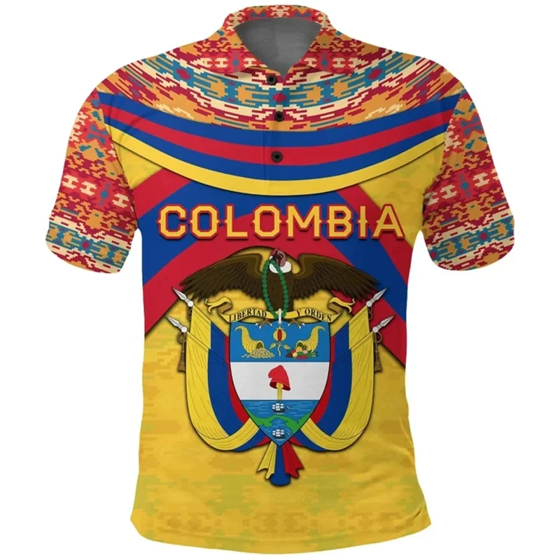 Uomo Colombia bandiera Polo stampa 3D risvolto bottone manica corta Tees top estate Casual t-Shirt Streetwear Camisetas Hombre
