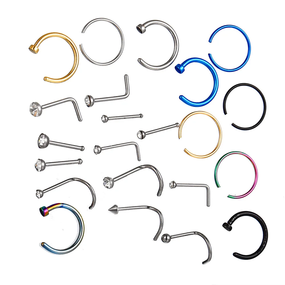 22 Pcs Of Suit Fake Nose Ring Earrings Fashion Punk Non-nose-piercing Septum Women Jewelry