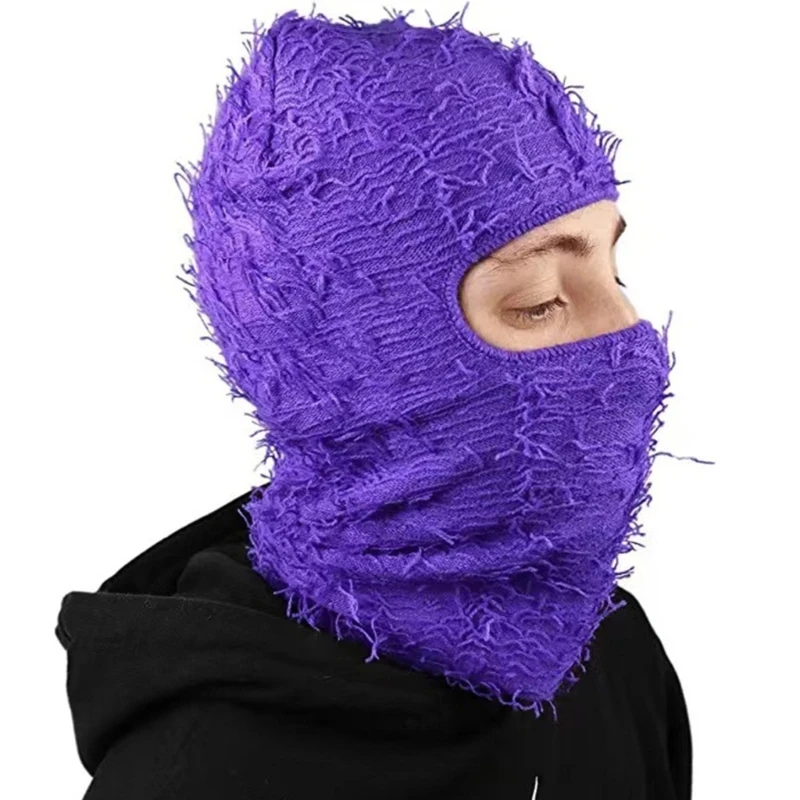 thumbnail image 2 of Uxcell Distressed Balaclava Ski Mask Camo Knitted Full Face Cover Red/White 2 of 11