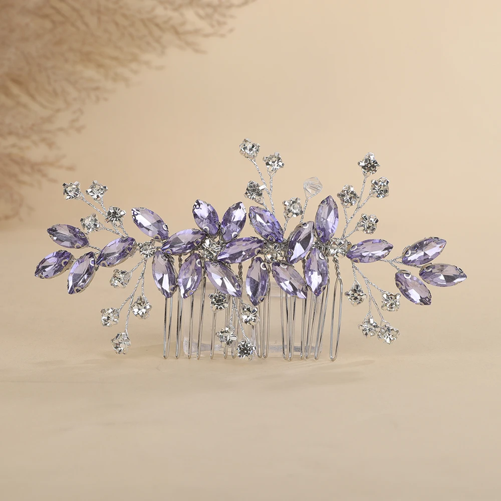Trendy Red Rhinestone Bridal Hair Comb for Women Black Wedding Hair Accessories Jewelry Green Bride Piece Blue Party Tiaras