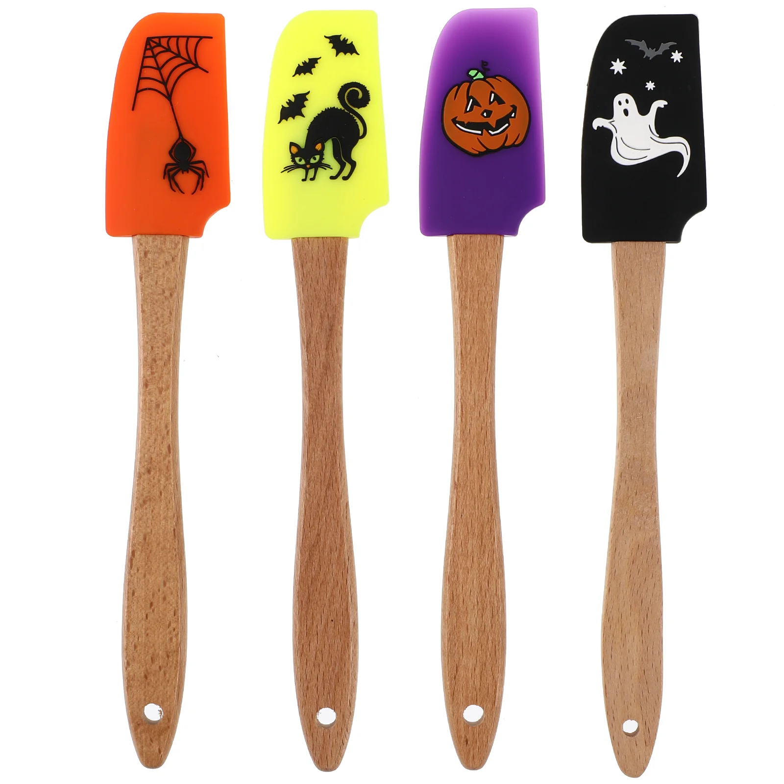 

4/2 pcs Halloween Wooden Handle Silicone Scraper Cream Spatula Baking Gadget Baking Supplies Kitchen Utensil for Home Bakery