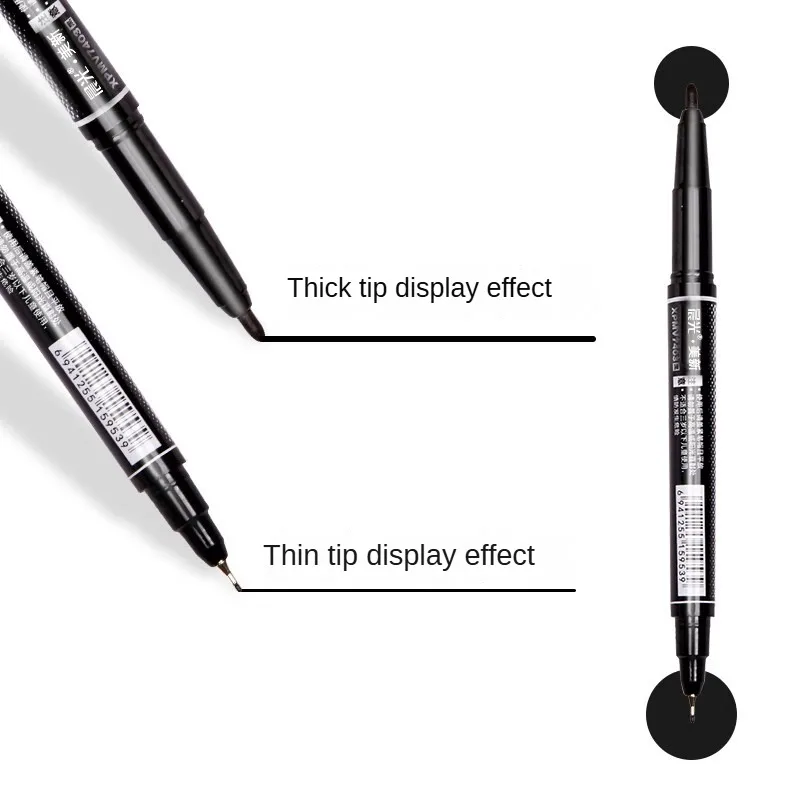 M&G 50pcs Markers Black Small Dual Tip Fine Bar Marker Oily Marker Conference Study