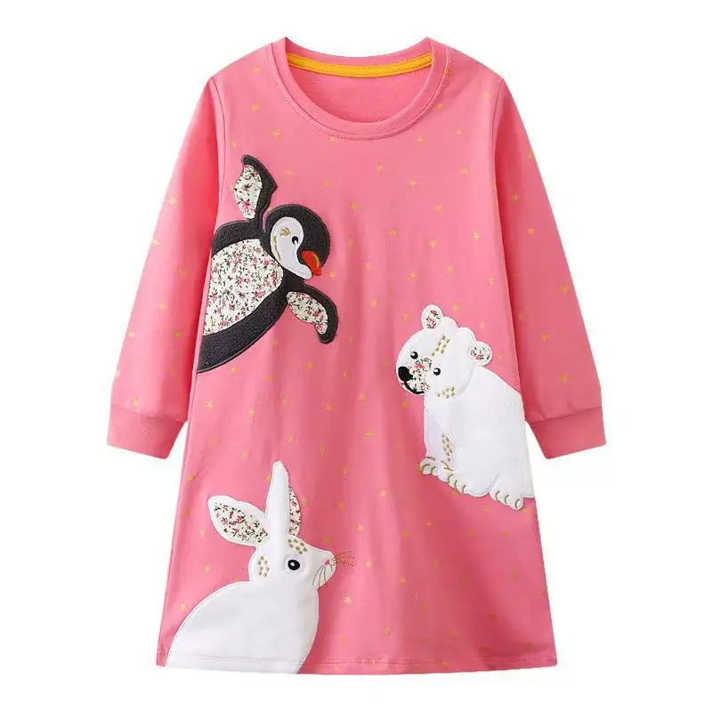 2025 Autumn Children's Clothing Girls Kids Clothes Cotton Long Sleeves Embroidery Cartoon Animals Casual Dresses