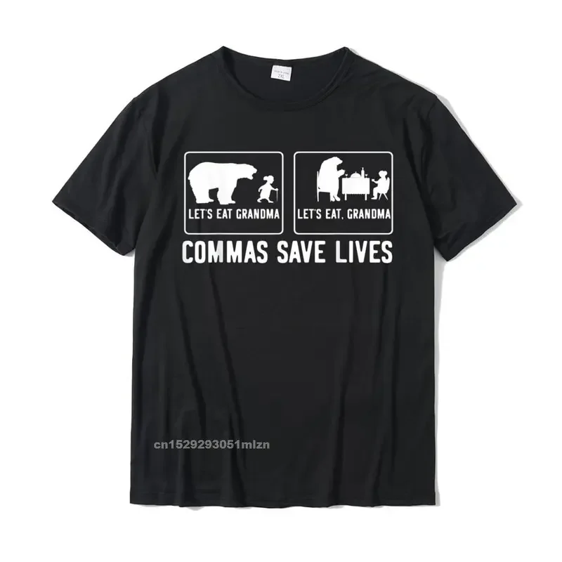 

Футболка Let Eat бабушка Commas Save Lives, популярные футболки с принтом, хлопковые топы, мужские повседневные футболки
