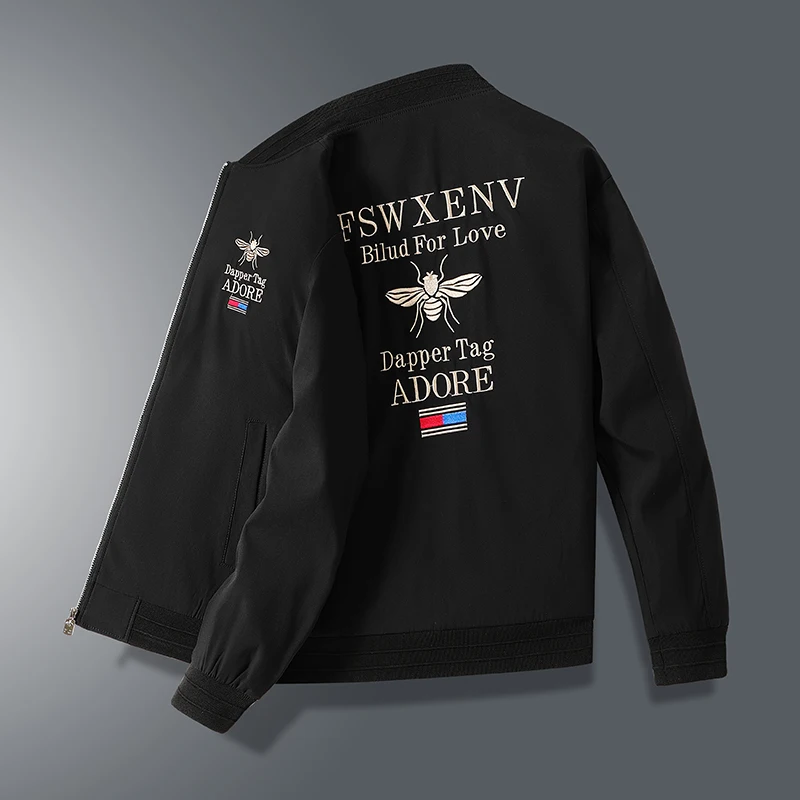 Spring, Autumn and Winter New Men's Casual Fashion Slim Fit High Quality Large Area Embroidered Baseball Neck Jacket Coat