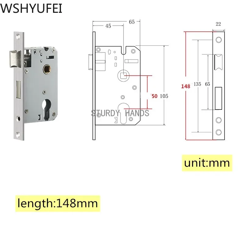 WSHYUFEI Stainless Steel Lock Hardware Door Split Lock Body Wooden Door Lockcase Metal Indoor Interior Body