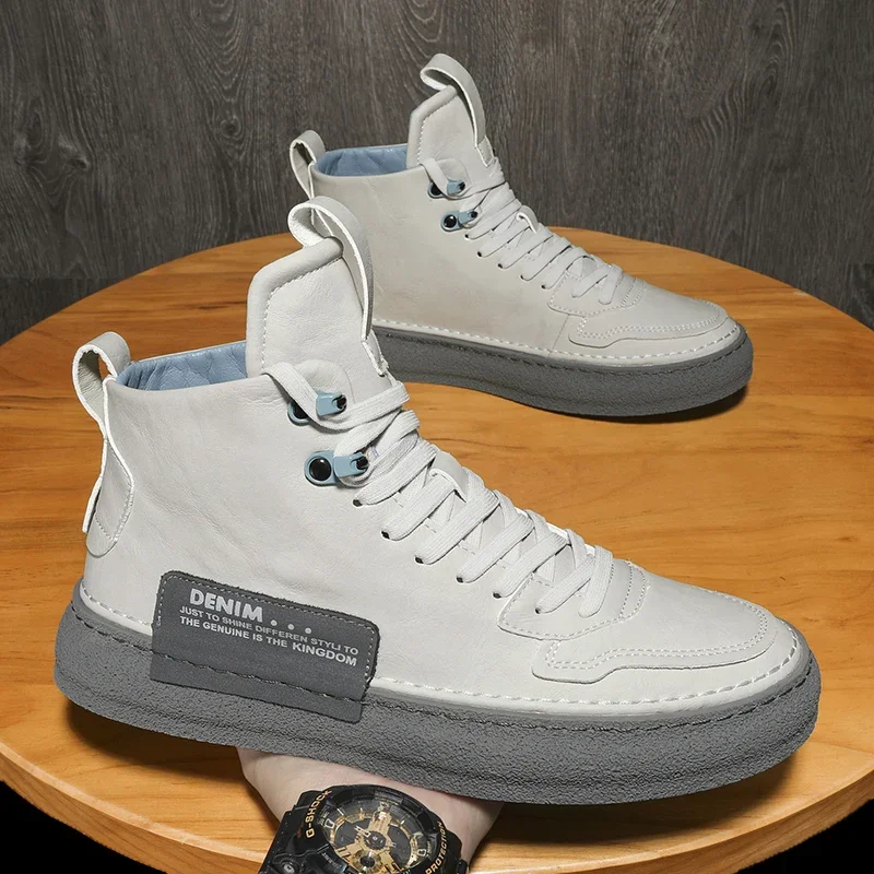 

Fashionable New Men's High Top Shoes High-quality Sports Shoes Men's Genuine Leather Casual Shoes Anti Slip Outdoor Hiking Shoes