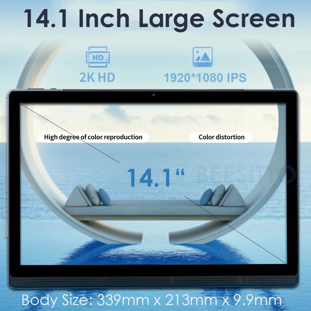 Global Version 14.1 Inch Tablet PC Big Screen 1920x1080 IPS Deca Core 12+256GB Tablet 14 Inch Android 12 4G LTE Game Study PAD 4