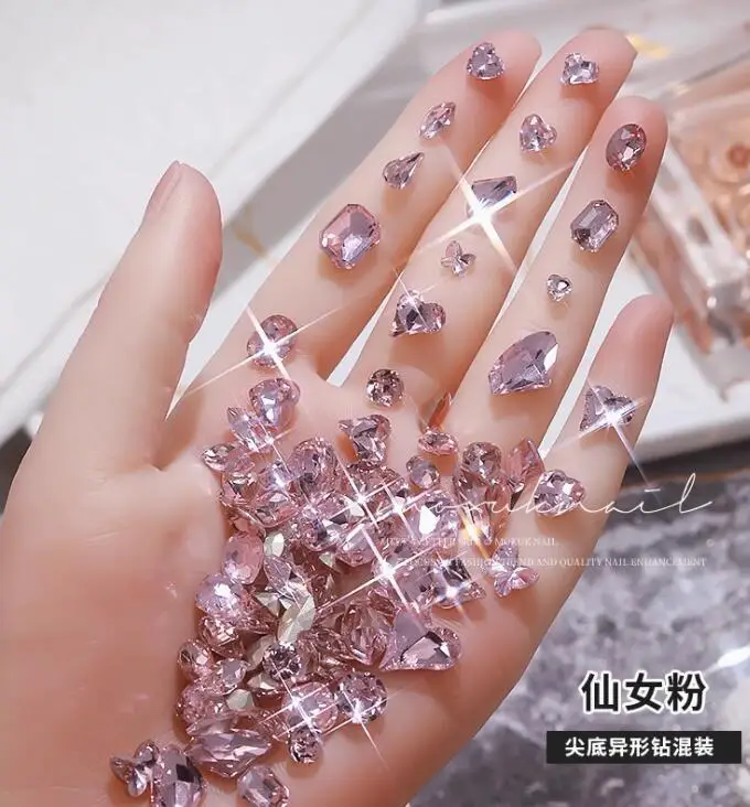 50 Stück 3D Spitzglas Nail Art Strass Edelsteine Klar Rosa Champagner Kristall Diamant Charms Juwelen Funkelnder Stein Nageldekoration – Detail 8