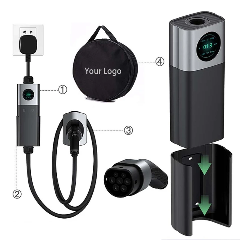 

7.4kw Type 2 Portable EV Charger 8A / 10A / 13A / 16A/ 32A Adjustable Current Wallbox EVSE Fast EV Charging Electric Car Charger