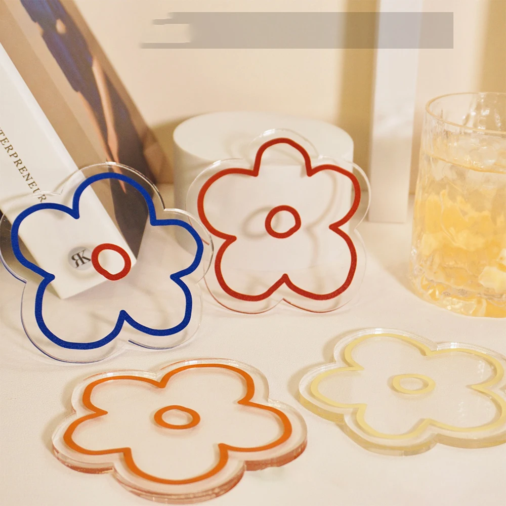 Acrylic Korean Style Flower Coaster Transparent Coaster Non-Slip Kitchen Accessories Mat Cup Bar Mug Cartoon Animal Drink Pads