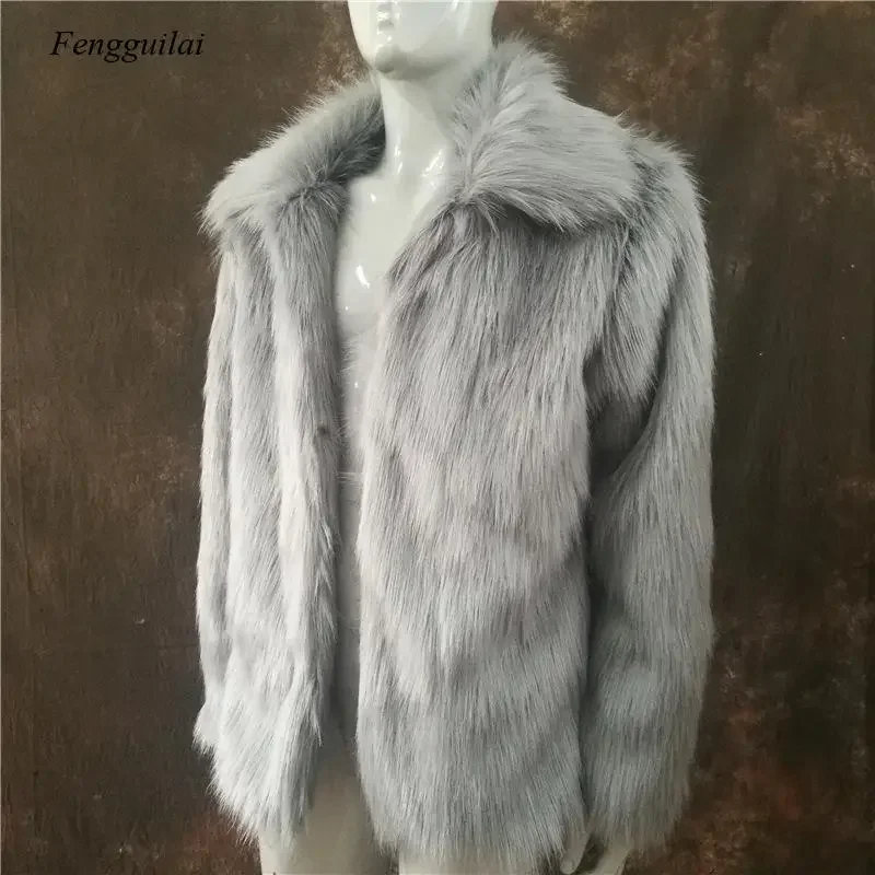 Homme Jacket Faux Leather Men White Black Fashion Coat Fur Fox Fur Lapel Men's Casual Slim Coat Jaqueta Motoqueiro Mens Jackets