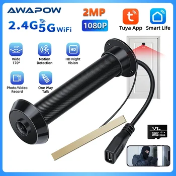 Awapow Tuya Peephole Camera 2.4G&5G Wifi Mini Door Viewer 1080P Motion Detection Smart Home Security Night Vision Auto Record 1