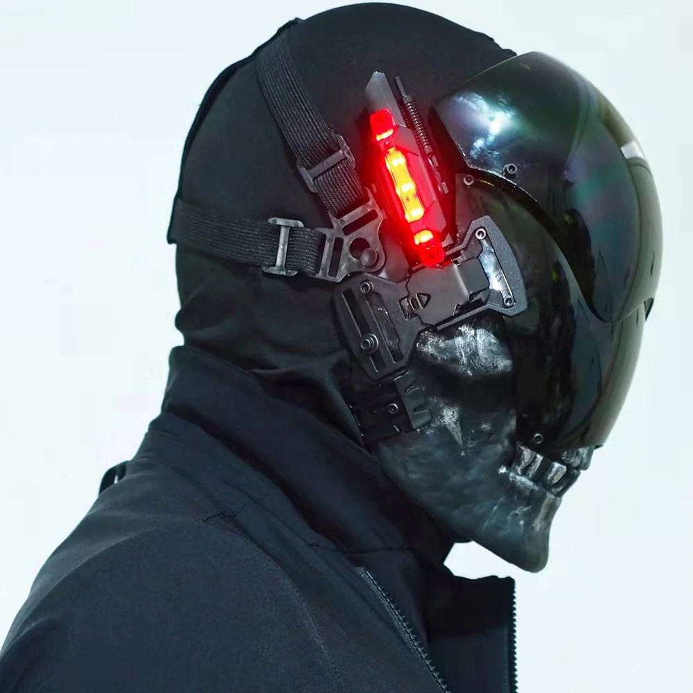 Maschera Casco LED Cyberpunk Futuristico - Mezzo Viso, Luci Colorate, EVA, Taglia Unica Adulto Per Cosplay E Festa