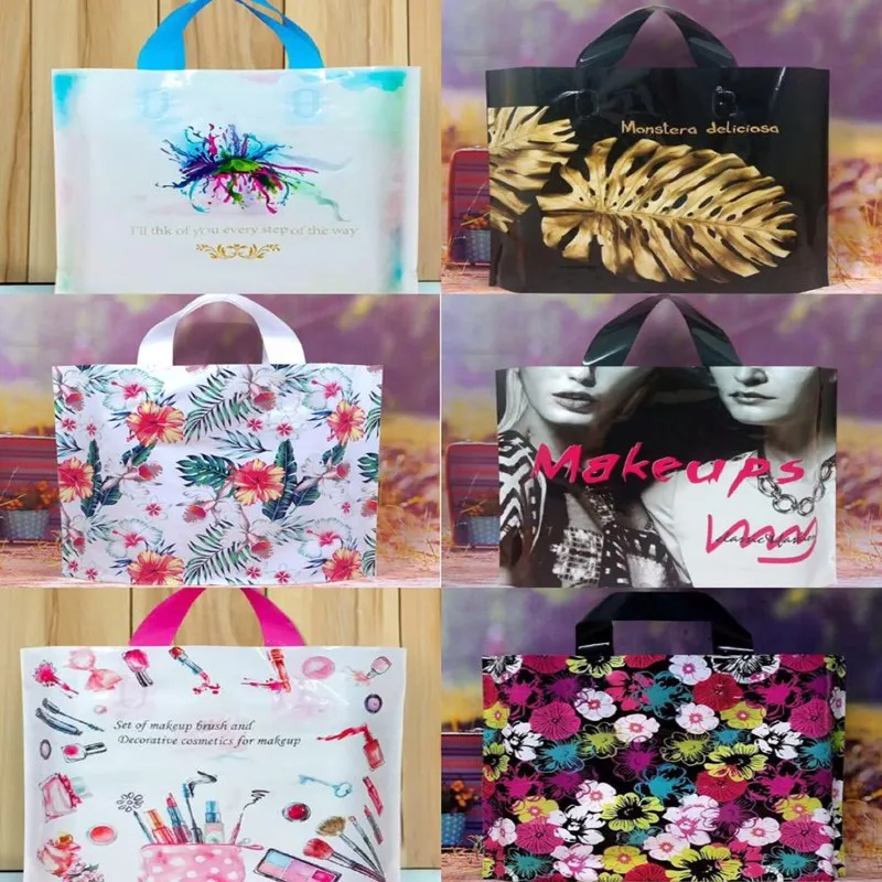 

50pcs Multi Style Plastic Gift Bag With Handles 25x30cm Thick Boutique clothing Shoes Shopping Packaging Bag wholesale