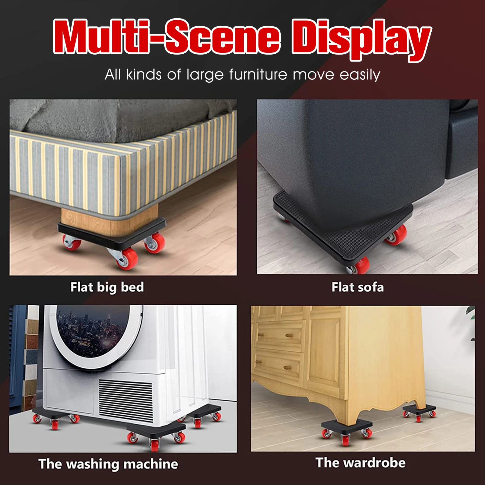 Furniture Lifter Mover Tool Set 330lbs Heavy Duty Furniture Moving Tool 360° Rotation Lifter Mover with 4 Wheels Bar Moving 5