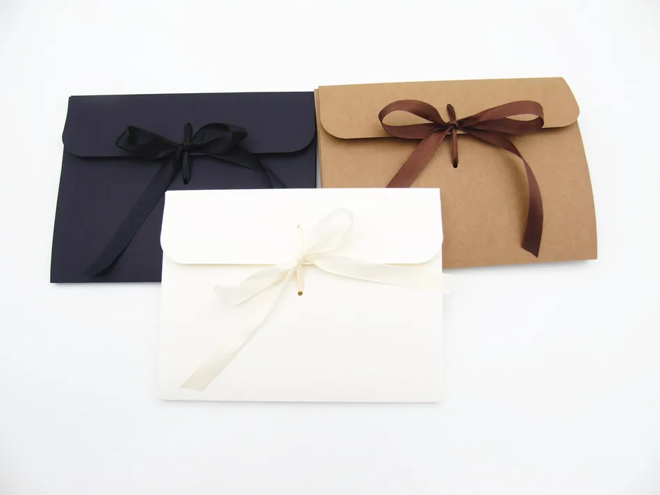 Kraft Paper Envelope Boxes for Scarf Underwear Facial Mask Packaging White Black Gift Box with Ribbons Favor Box Printed Custom 1 undefined