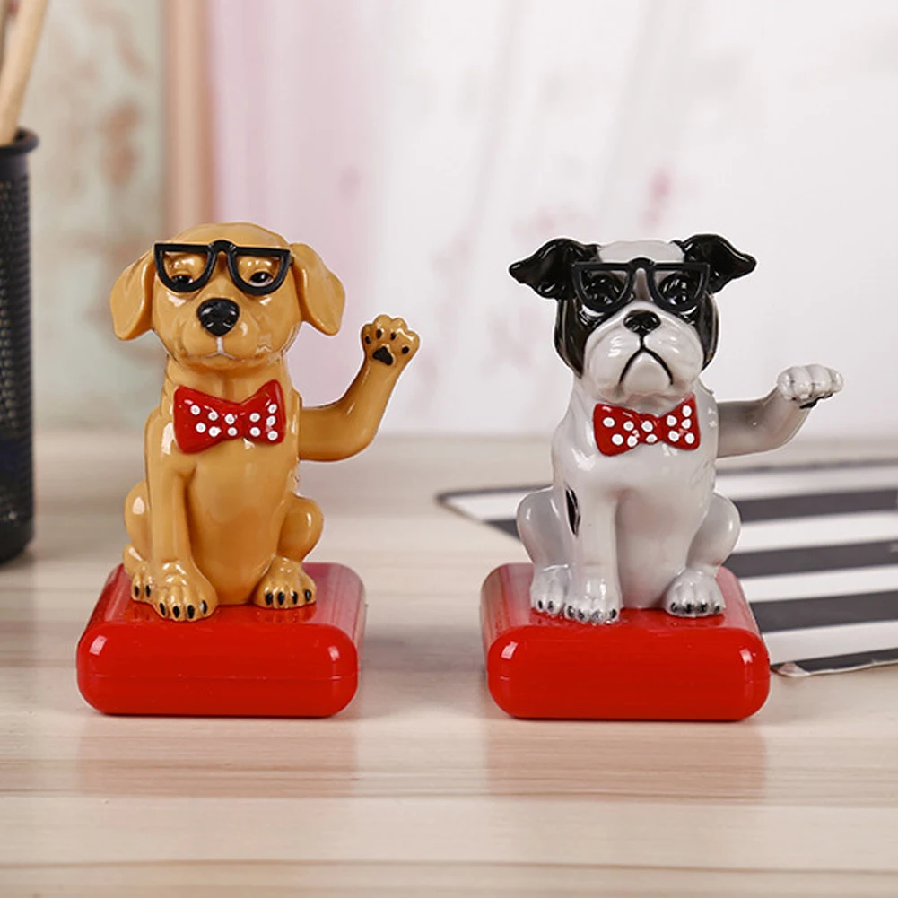 태양 광 발전 귀여운 자동차 강아지 강아지 장식 스윙 인형 자동차 액세서리 춤 흔들리는 머리 대시 보드 장식 자동차 스타일링