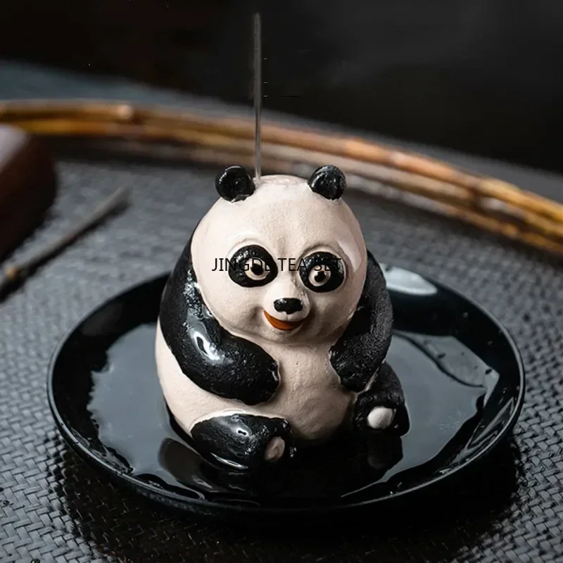 6.9X8.5X7.2CM Yixing Purple Clay Tea Pet Handmade Carving Cute Panda Statue Craft Tea Set Decoration