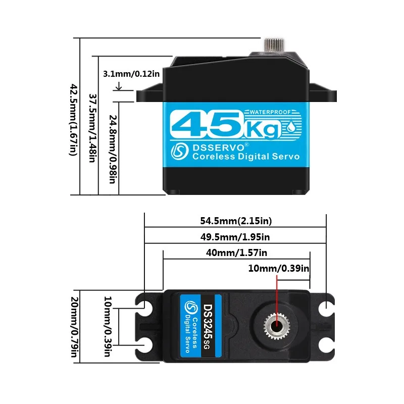 Servomoteur DS3245 45KG sans noyau IP67 pour RC 1/8 1/10