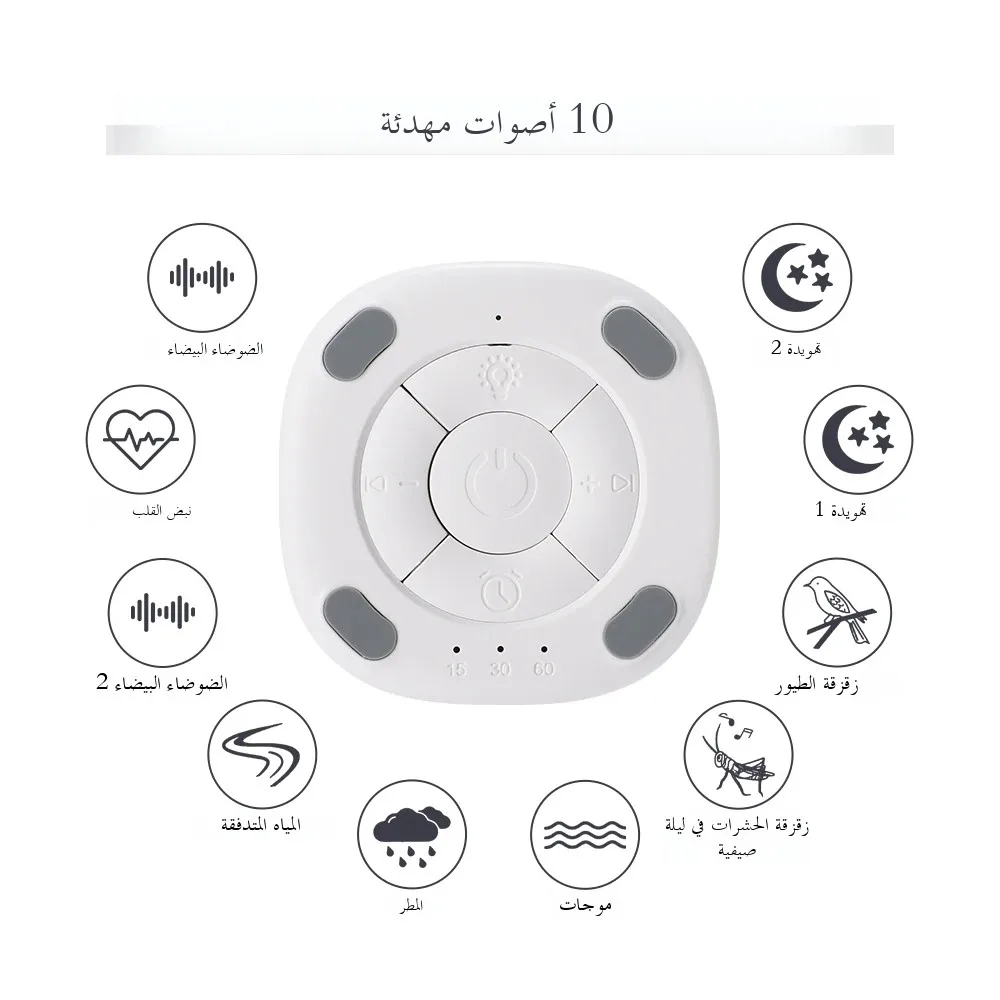 آلة الضوضاء البيضاء 10 أصوات مهدئة آلة أصوات النوم مع ضوء الليل وجهاز مساعد النوم القابل لإعادة الشحن للأطفال البالغين
