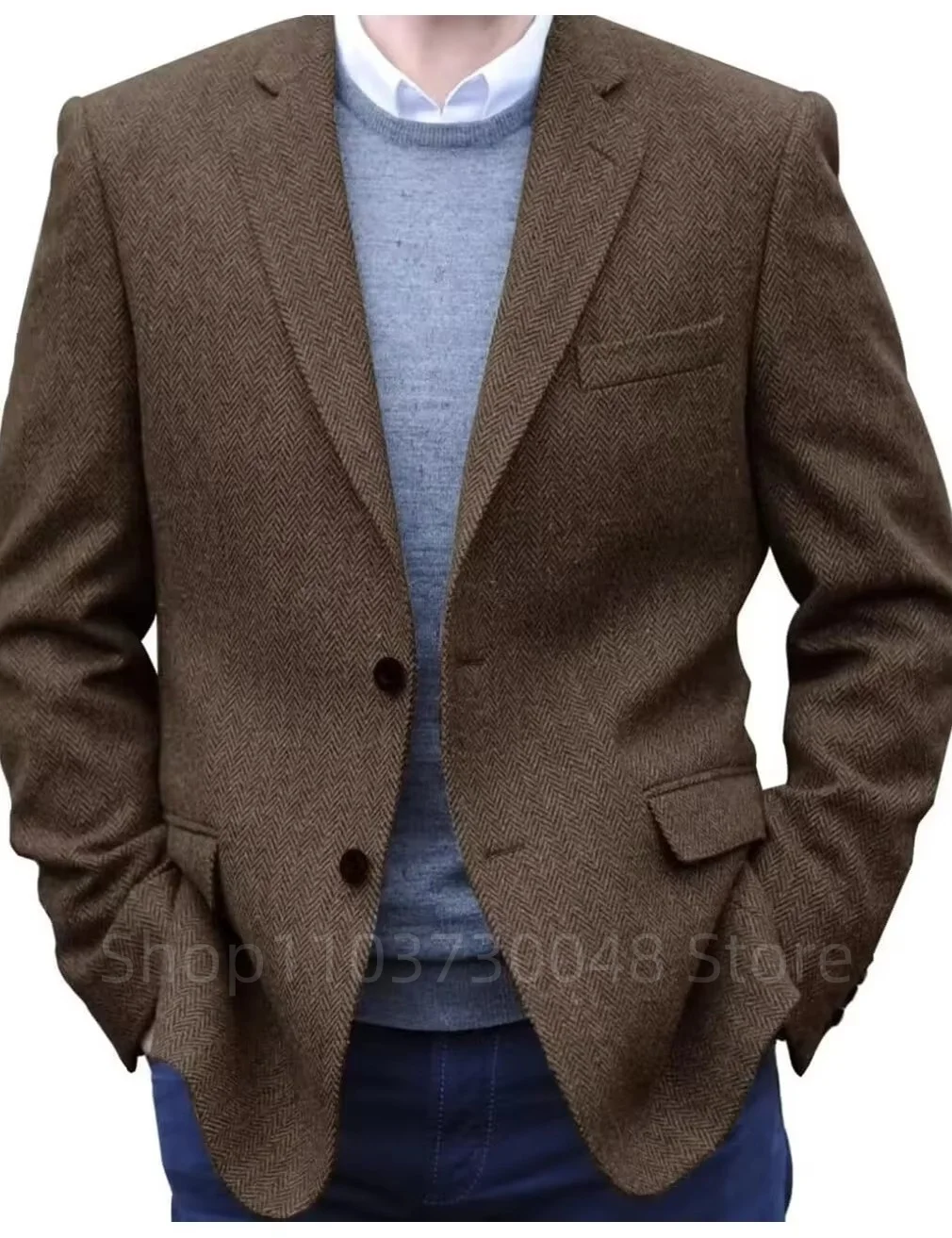 Men's Herringbone Jacket Suits 1 Pieces Formal Notch Lapel Tweed Wool Tuxedos Blazer Slim Fit Winter Coat for Wedding Business