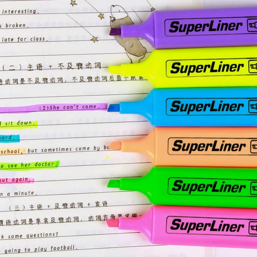 4/6 Colors Colorful Highlighters Art Markers Oblique Drawing Fluorescent Pen Markers Flat Shape School Office Supplies 6