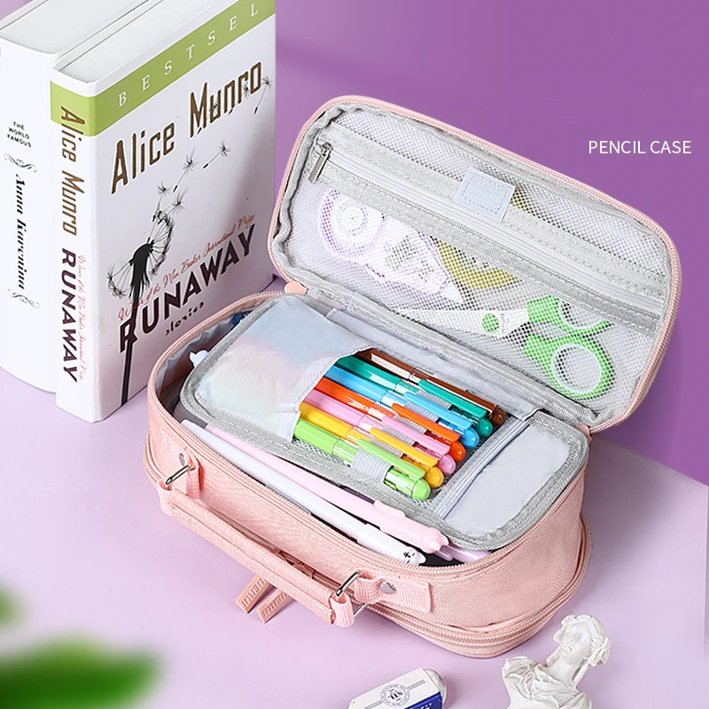 

Double-sided Open Pencil Case Pen Bag Multi Mesh Pack Large Capacity Handbag Storage Pouch for Stationery School F7197