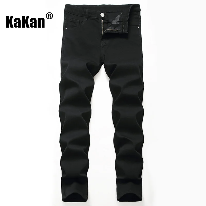 Kakan - New European and American Black Distressed Jeans for Men, Stretch High Street Trend Straight Fit Long Jeans K36-536
