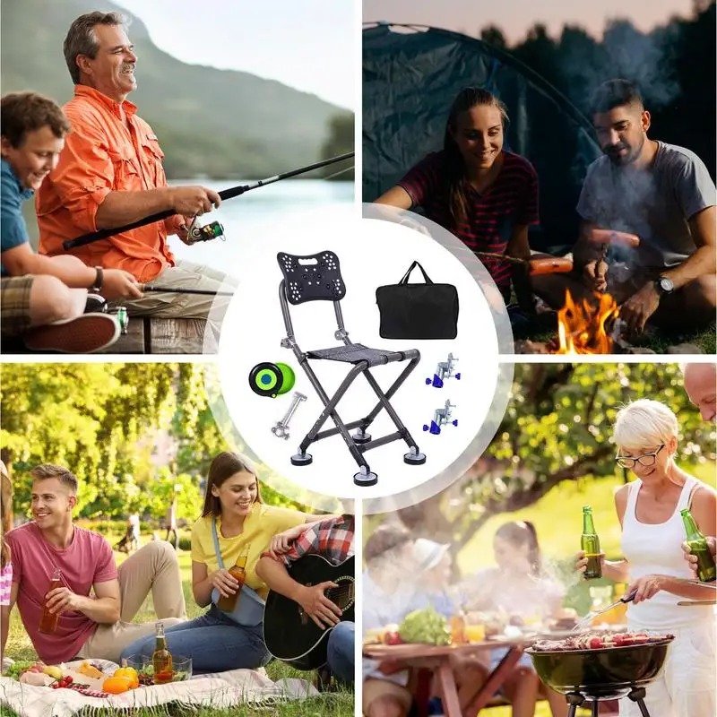 Folding Chair Retractable Stool Breathable Chair Fishing Accessory Camping Chair Foot Pads Adjustable Portable Lightweight Outdoor Camping Chair High Back Seat Folding Fish Chair Seat Stool Lightweight Backrest