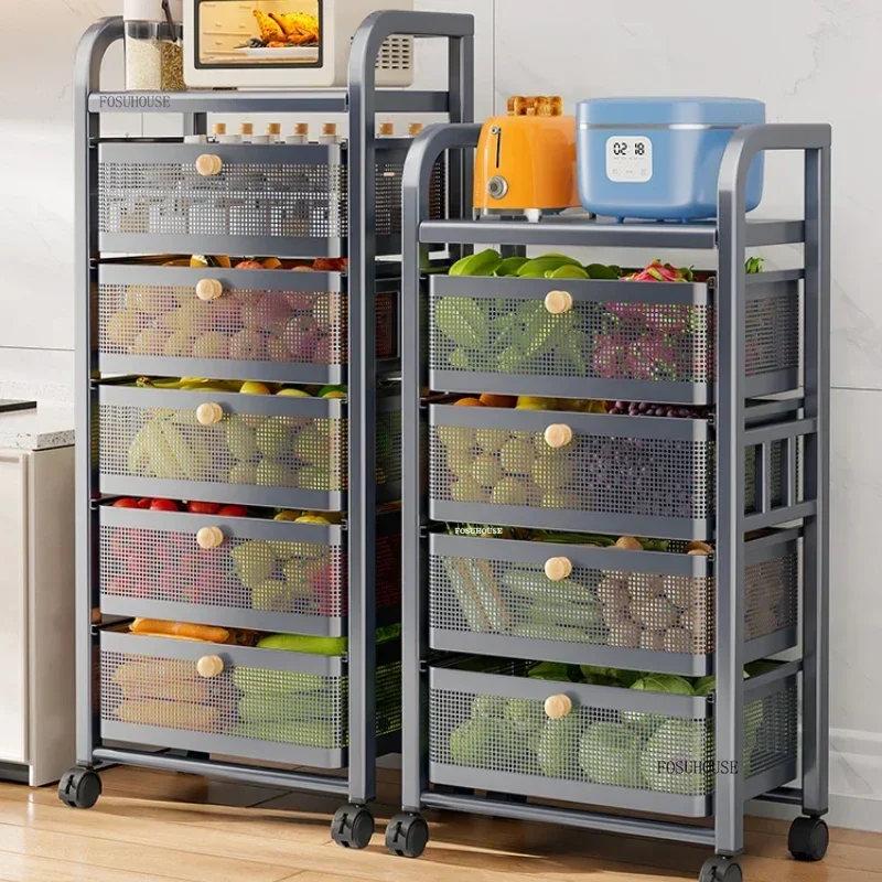 Drawer Type Fruit Basket Kitchen Trolleys Floor Storage Vegetable Rack Organizers Trolleys Multifunctional Rack Auxiliary Cart