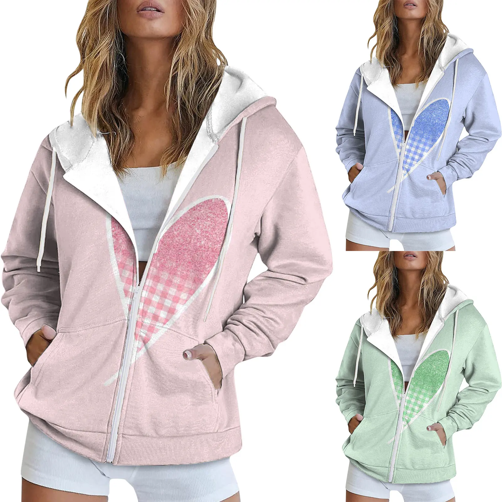 

Women's Fashion Hoodie Long Sleeve Pocket Zipper Sports Coat Loose Print Women's Hoodie
