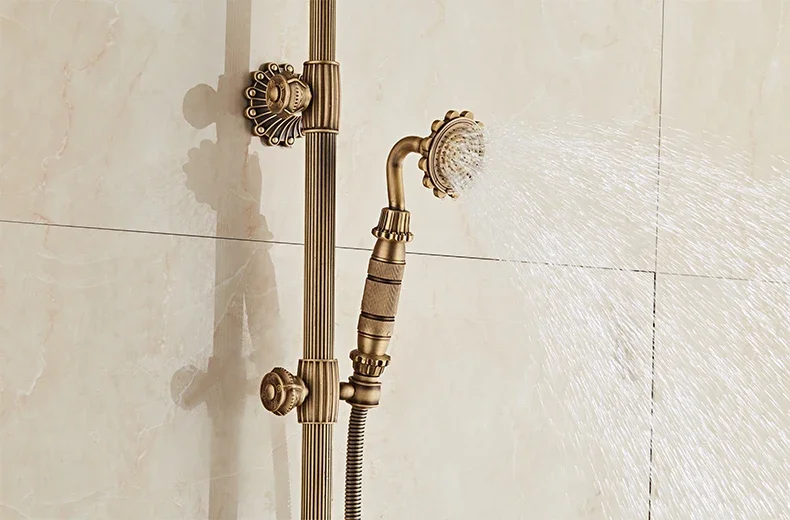 Description Picture 5 of itemAntique Brass Carving Rainfall Shower Set Faucet Mixer Tap With Tub Bath &Set Bathtub